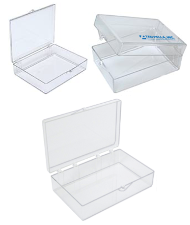 Medium rectangular storage boxes, clear polystyrene