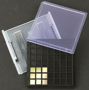 Conductive black plastic sample storage trays and lids, anti-static
