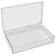 Clear polystyrene boxes with compartments, 26.7 x 15.7 x 4cm