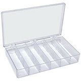 Clear polystyrene boxes with compartments, 26.7 x 15.7 x 4cm