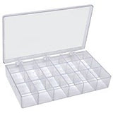 Clear polystyrene boxes with compartments, 26.7 x 15.7 x 4cm