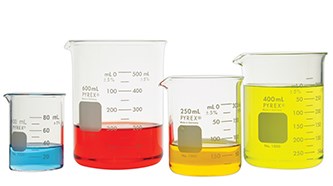 Pyrex beakers, graduated