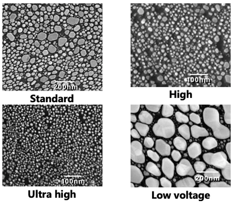 SEM resolution test standards, gold on carbon