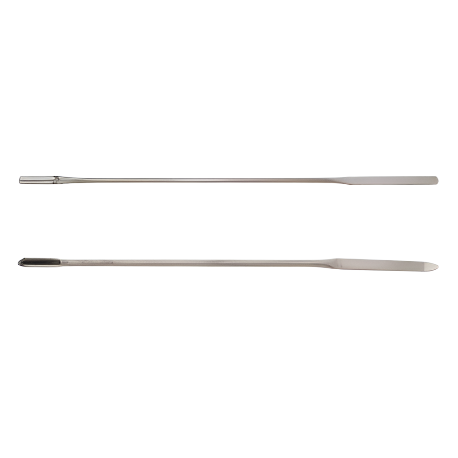 Micro spatulas, narrow spoon with angled end, stainless steel