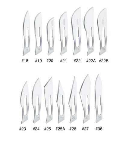 Carbon steel scalpel blades for No. 4 handles