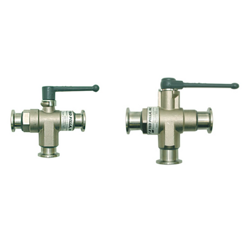 NW/KF 3-way ball valves, brass, nickel plated