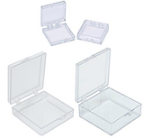 Square storage boxes, clear polystyrene
