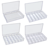 Clear polystyrene boxes with compartments, 26.7 x 15.7 x 4cm