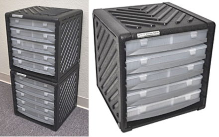 PELCO SEM storage cabinet, box and foam insert, pin mounts